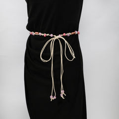 Beads Decor Sash Belt Rope Braided Bowknot Lace Up Belt