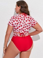  Strawberry Print Swimsuit Set Women's High Stretch 2pcs Set