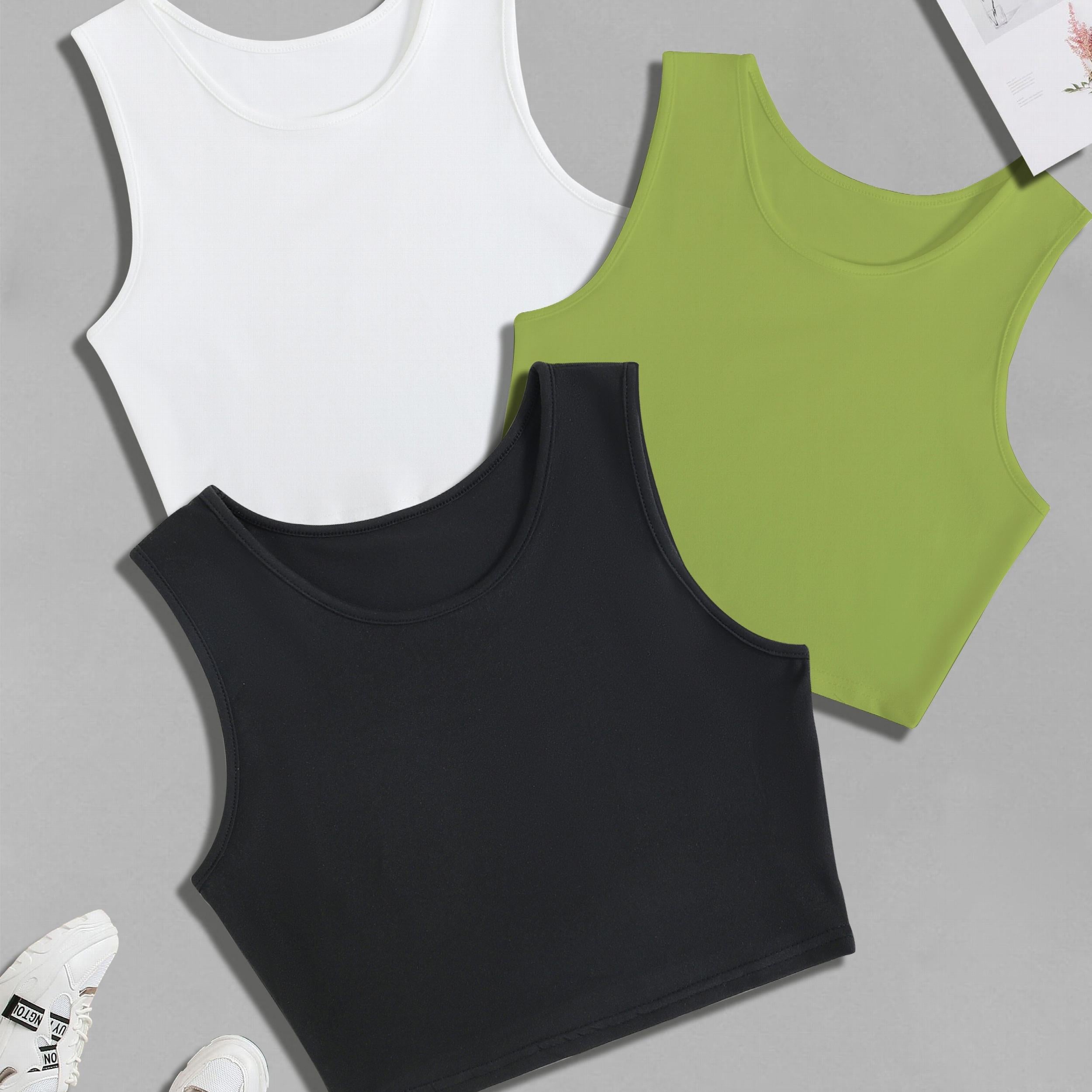 Y2K Crop Tank Top 3pcs Set Sleeveless Crew Neck Casual Top