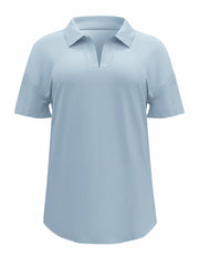  Solid Polo Neck Short Sleeve Stretch Tee Dress