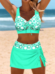  Circle Print Ruched Bikini Set - Two Piece Swimsuit