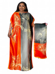  Colorblock Floral Print Kaftan Dress