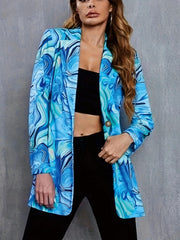  Marble Print Long Sleeve Button Blazer