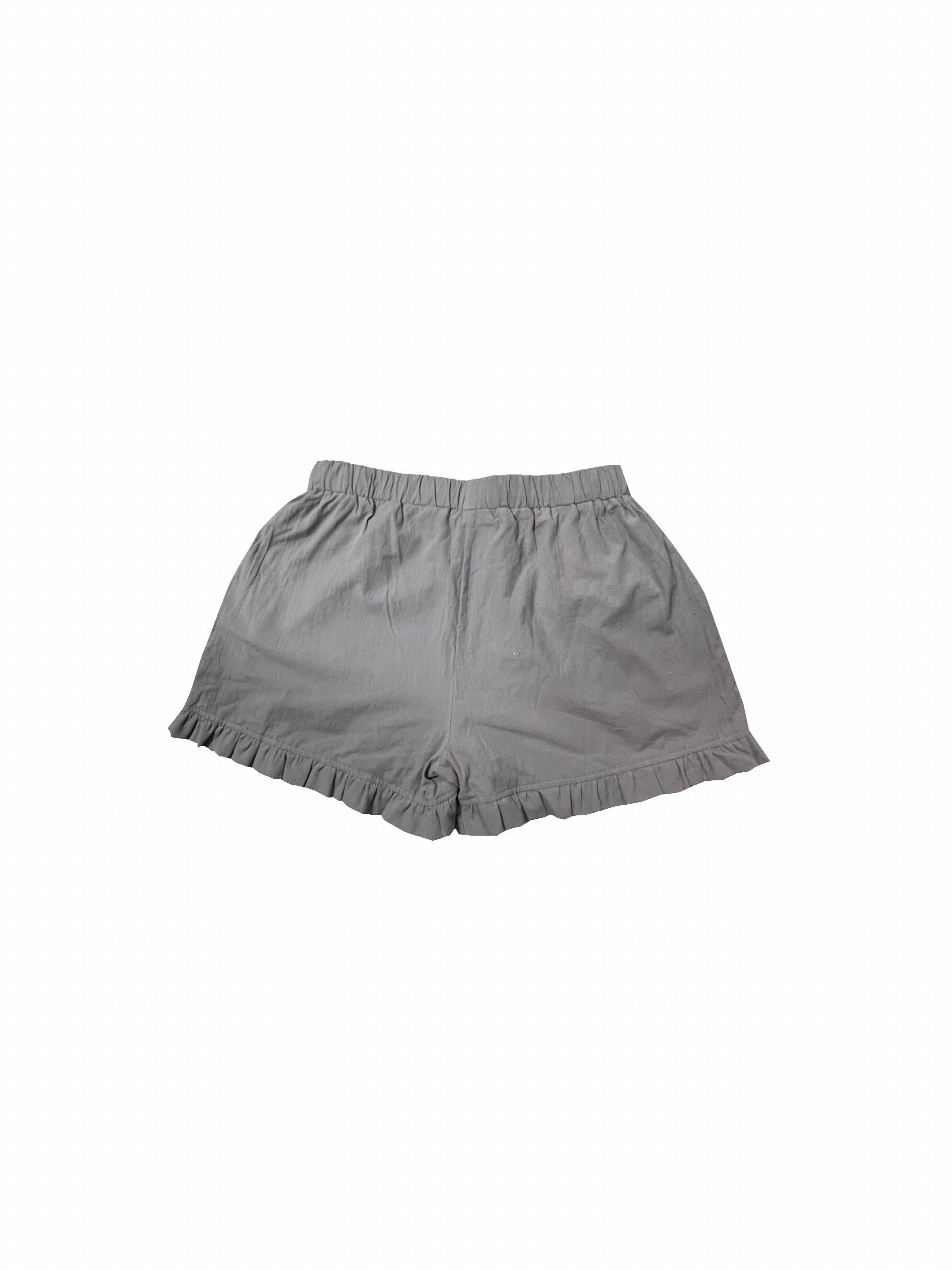  Solid Ruffle Trim Pocketed Shorts