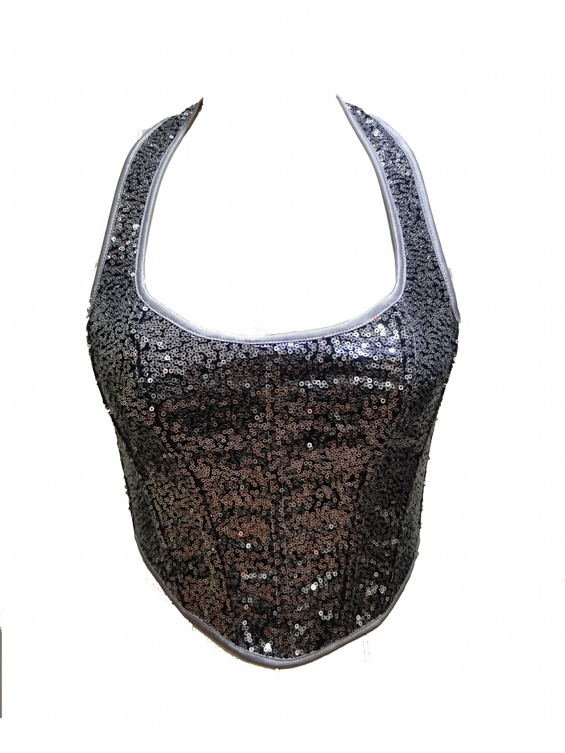 Sequin Shaping Halter Top Tummy Control Backless