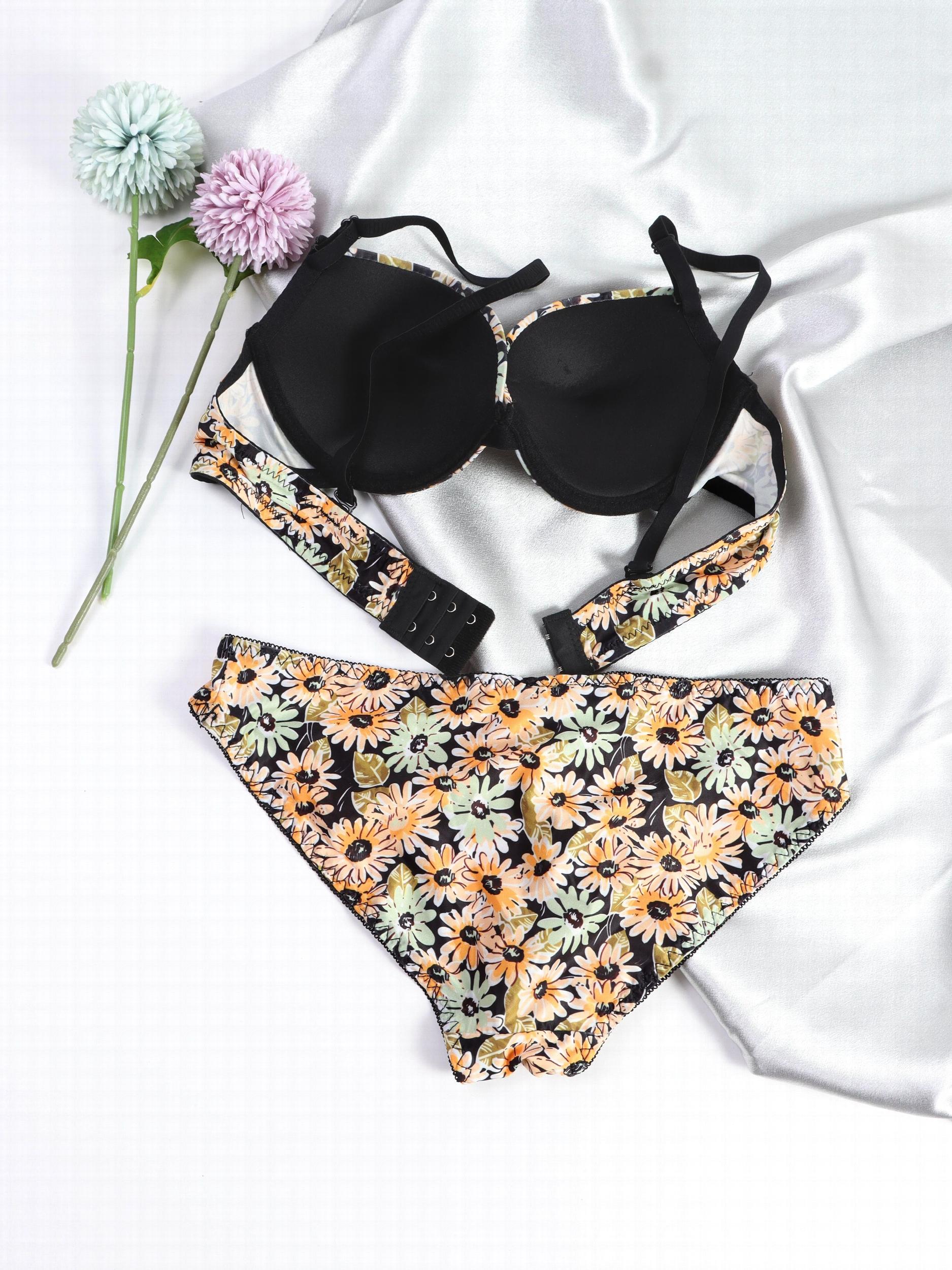 Floral Print Push-Up Bra & Bikini Panties Set