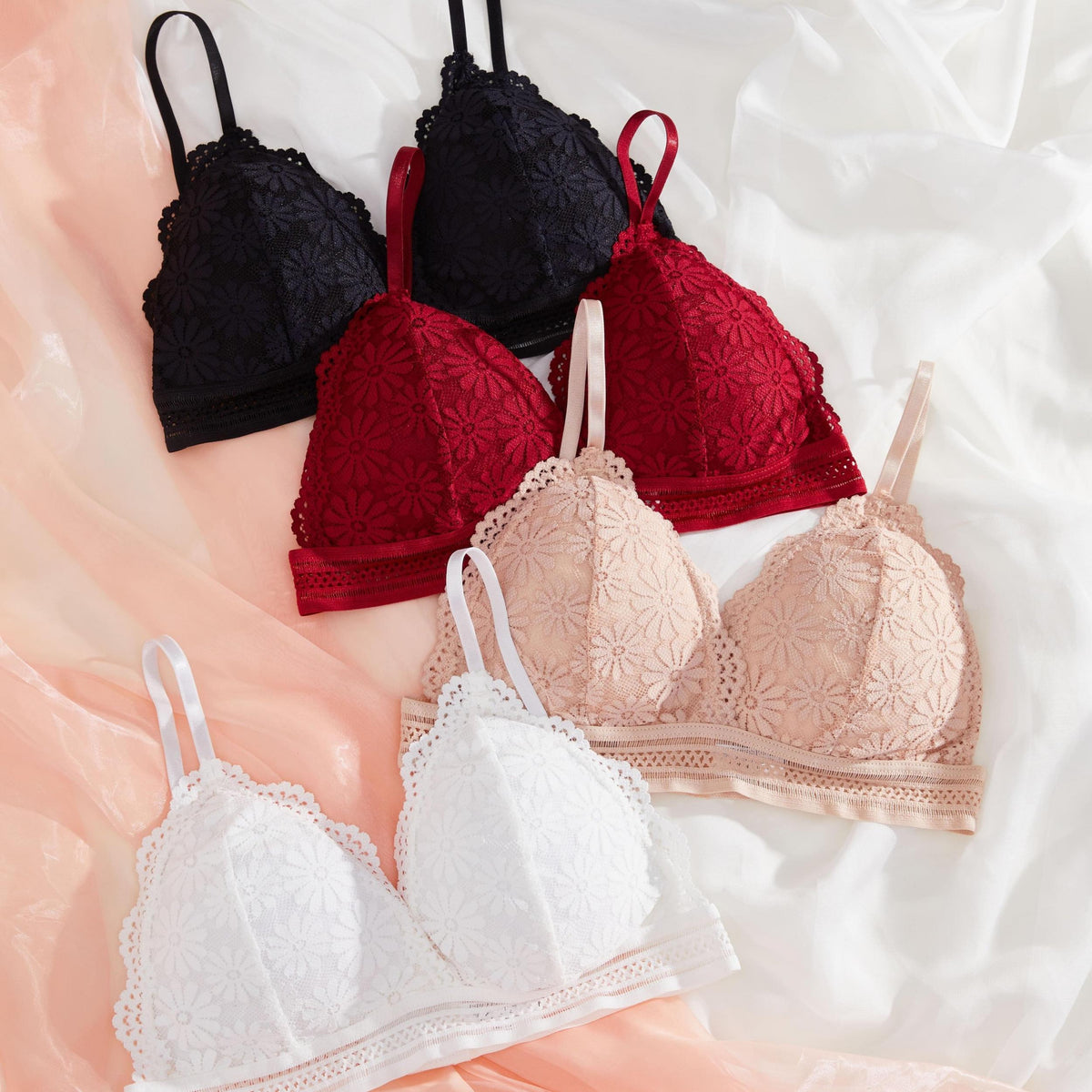 4pcs Wireless Bras Comfy & Scallop Trim Bra Women's Lingerie