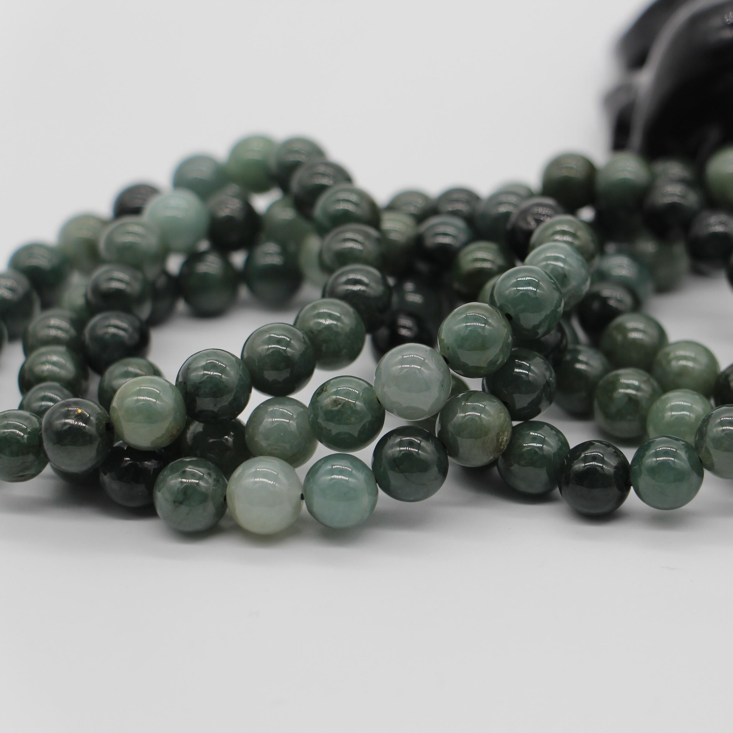 Men's Natural Jadeite Beads Bracelet 9mm 0.35inch Oil Sapphire Bead 21pcs