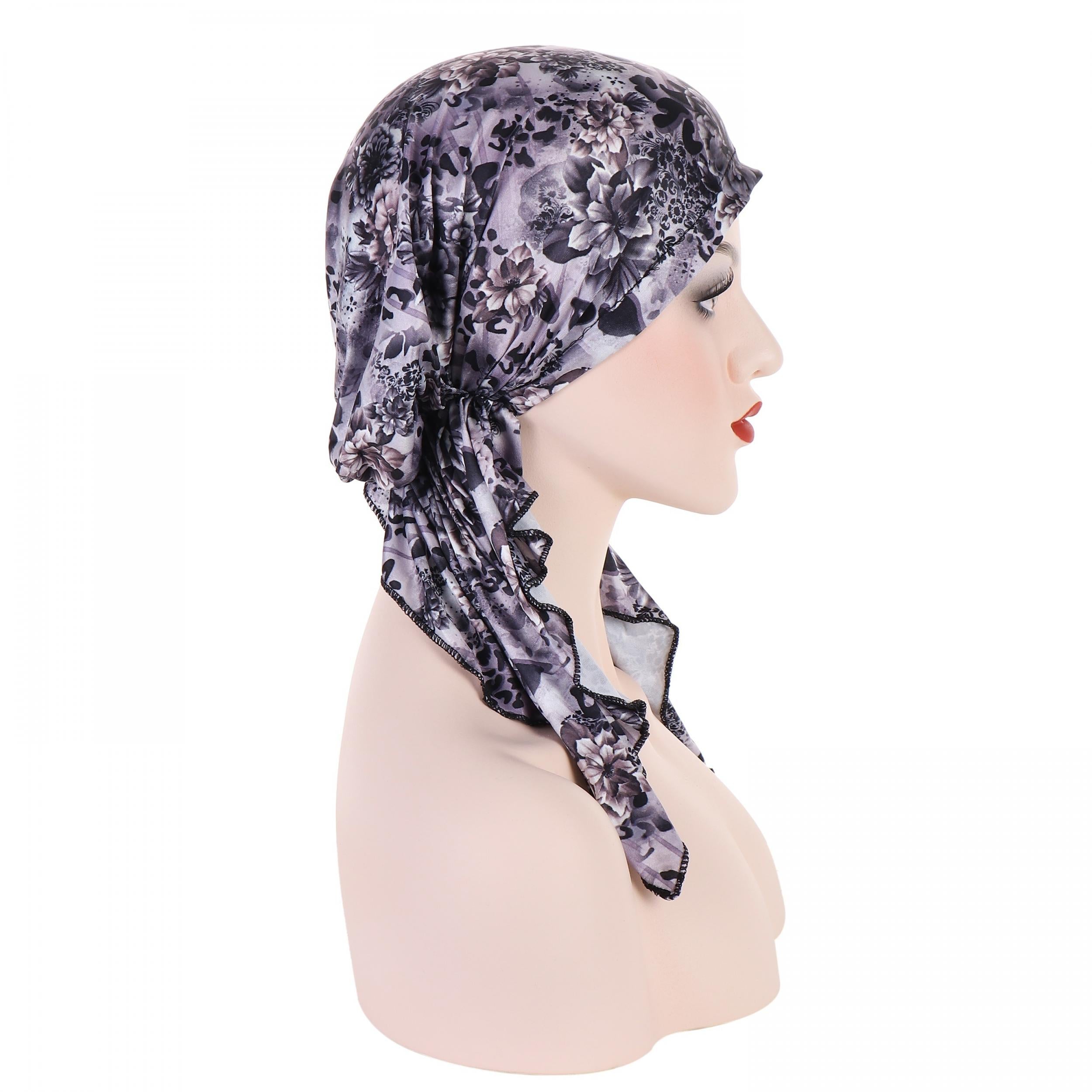 Flower Print Boho Turban Cap Lace Up Headwrap Beanie