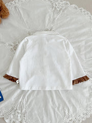 Baby Girl Preppy Style Polo Shirt with Bear Graphic Top