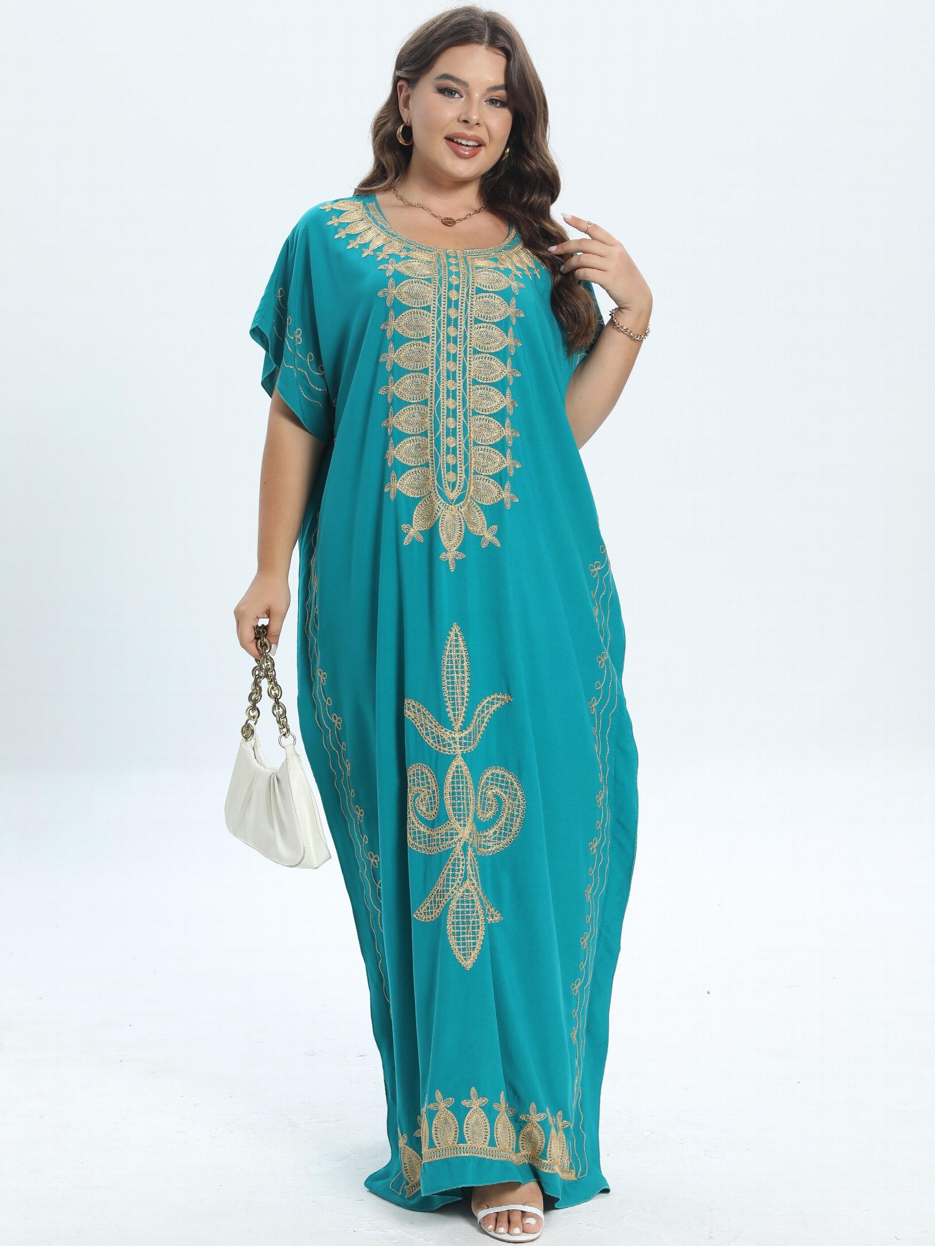  Colorblock Floral Casual Kaftan Dress