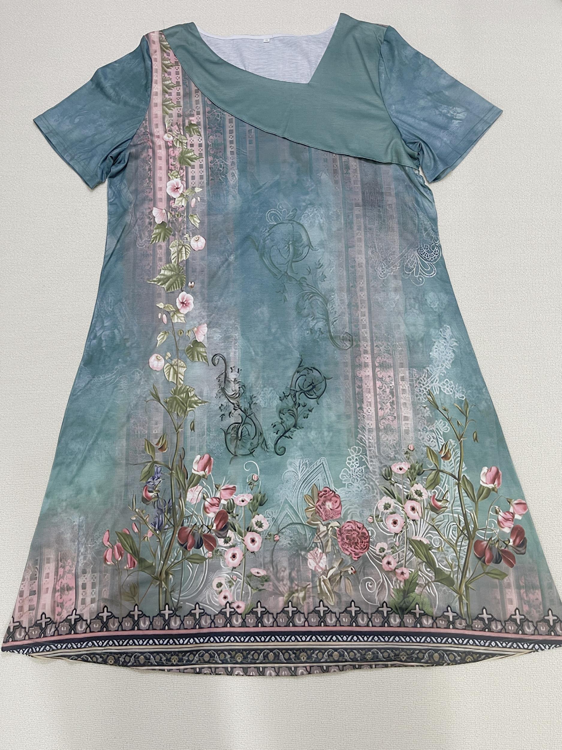  Floral Print Short Sleeve Casual Dress