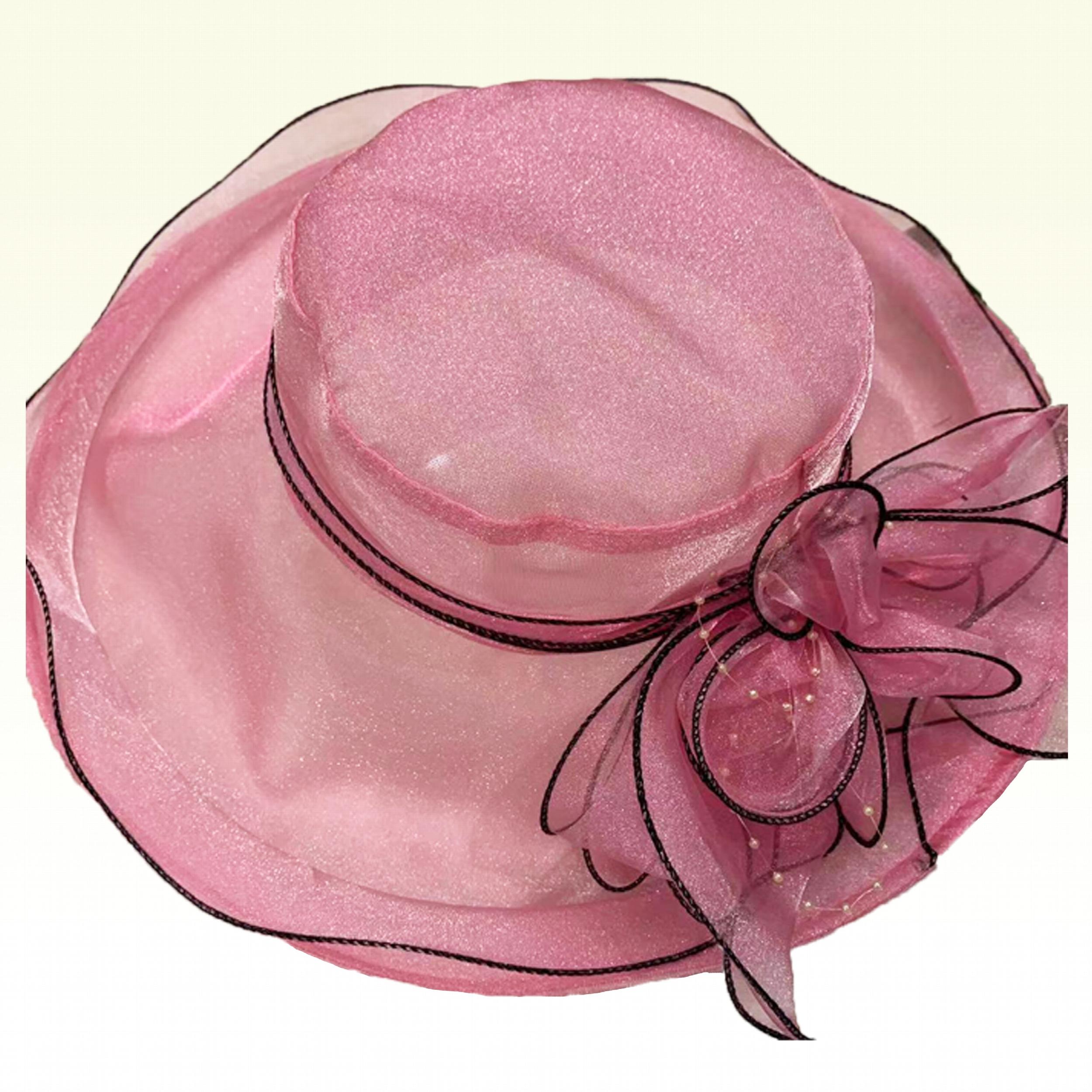 Organza Sun Hat Wide Brim Flower Ruffles Derby Hat