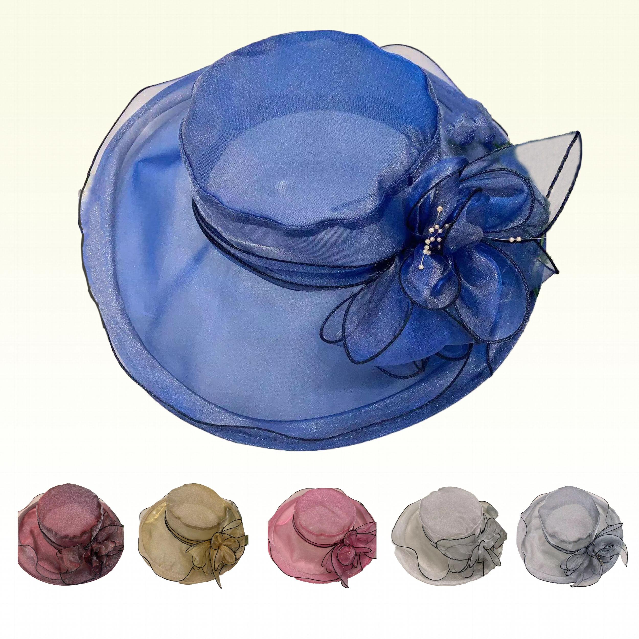 Organza Sun Hat Wide Brim Flower Ruffles Derby Hat