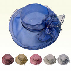 Organza Sun Hat Wide Brim Flower Ruffles Derby Hat