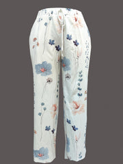  Floral Print Drawstring High Rise Pants