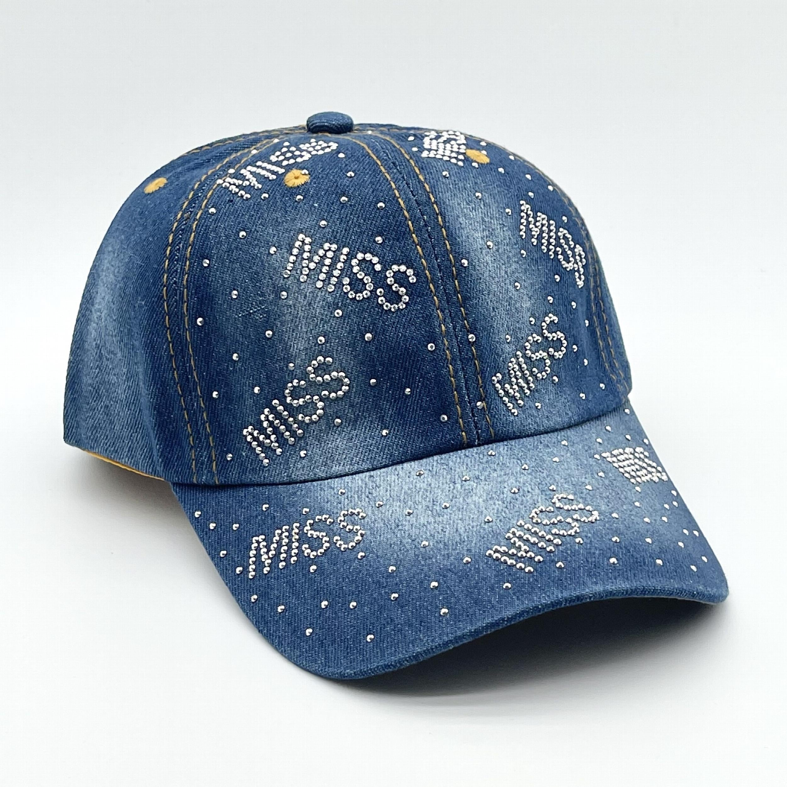 MISS Denim Baseball Cap Rhinestone Hip Hop Sun Hat Y2K Dad Hats Women