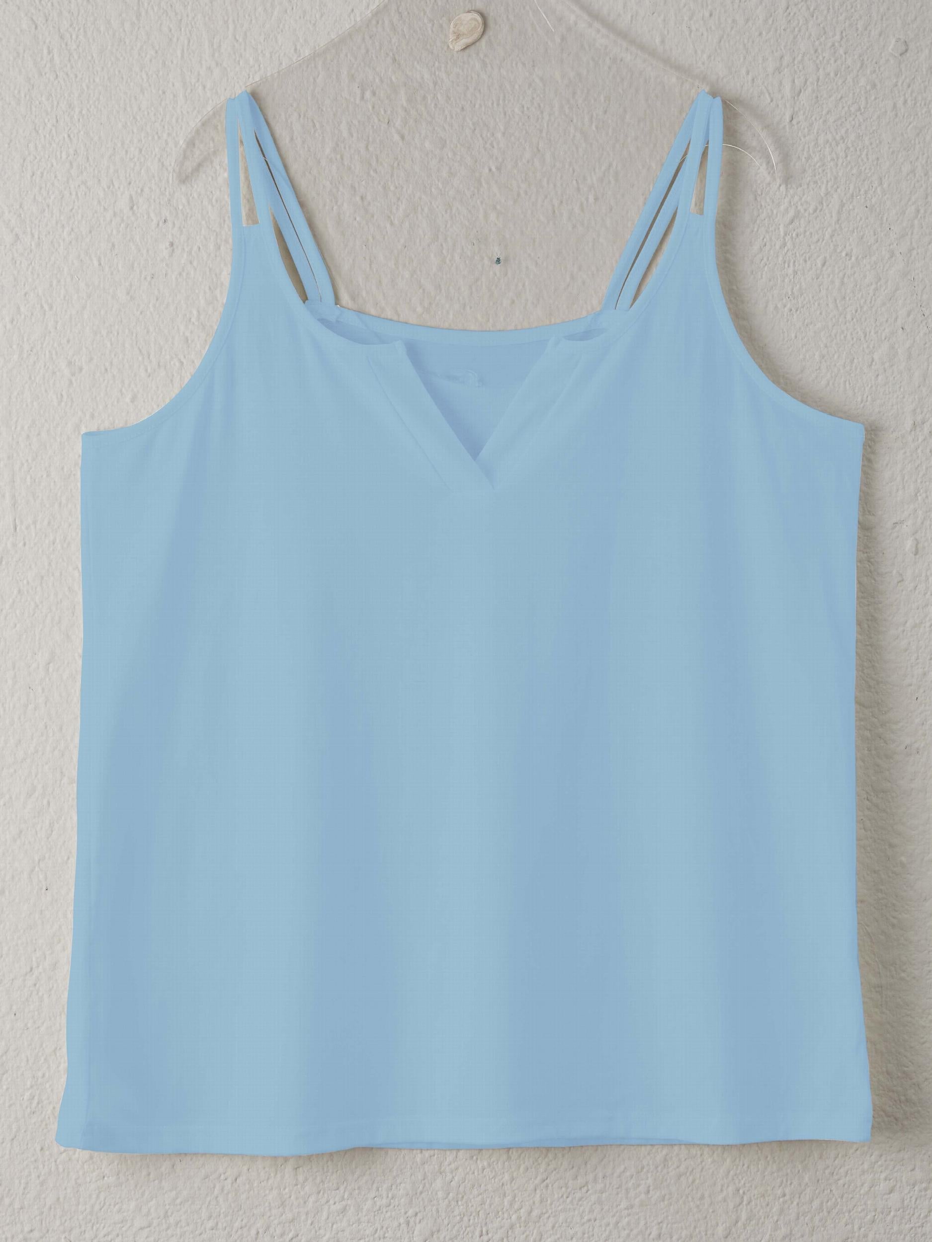  Casual Tank Top Women's Plus Plain Split Strap Notched Neck Tank Top
