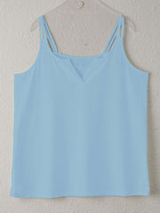  Casual Tank Top Women's Plus Plain Split Strap Notched Neck Tank Top