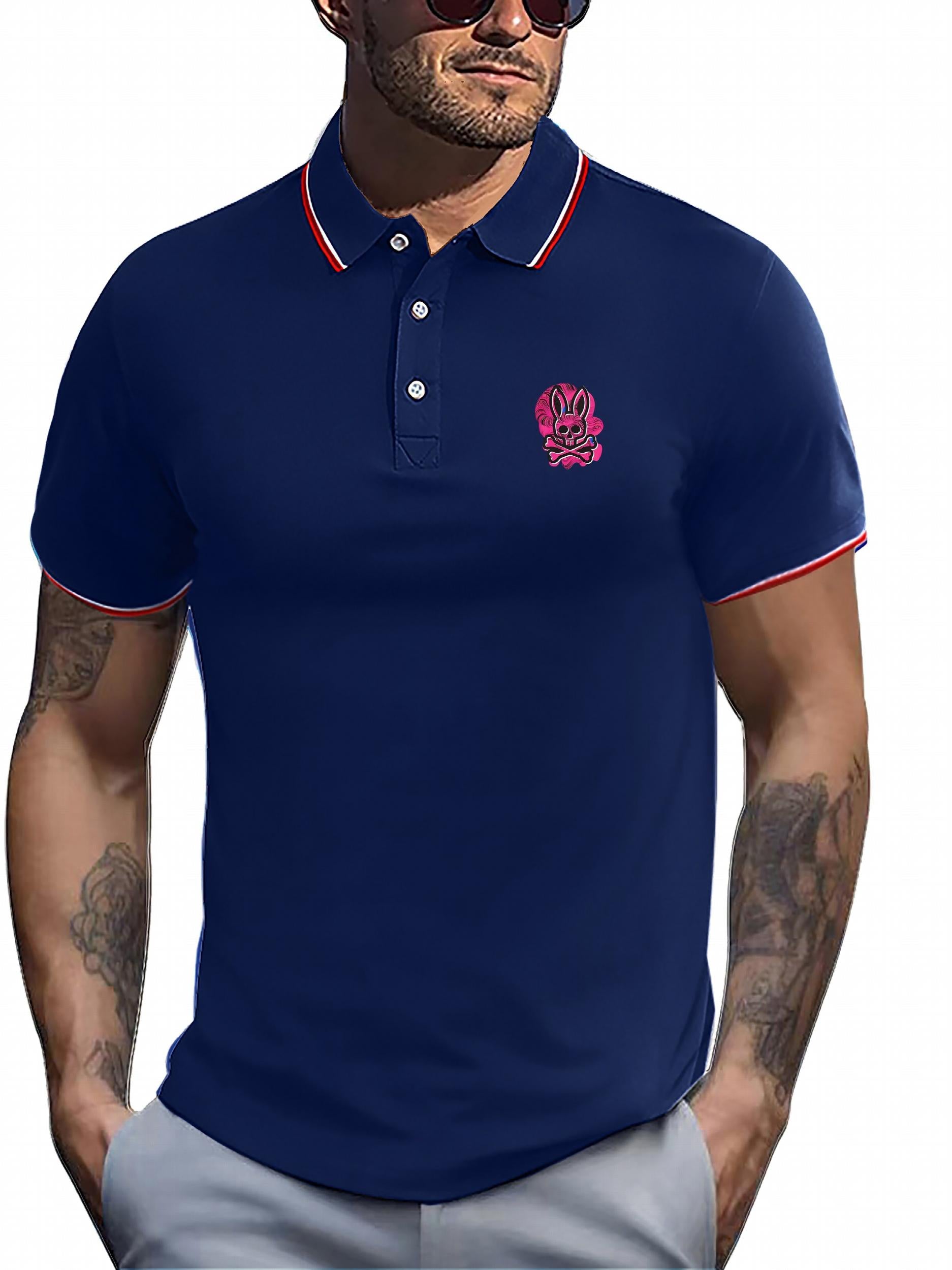 Men's Rabbit Skull Shirt Active Stretch Lapel Button Up Short Sleeve