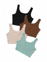 Basic 4 Packs Crop Tank Tops Casual Sleeveless Square Neck Women's Clothing