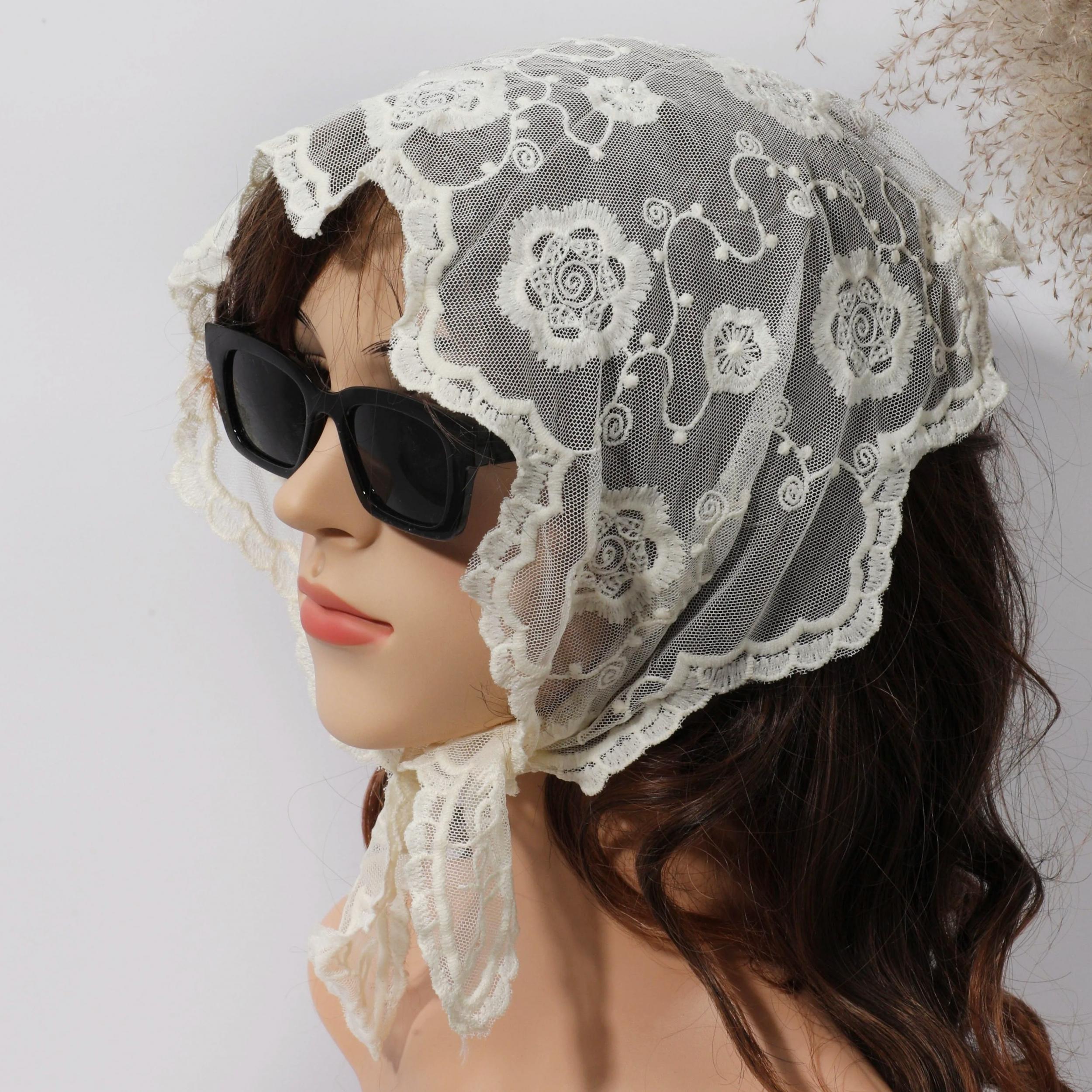 Vintage Flower Embroidery Lace Triangle Scarf