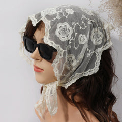 Vintage Flower Embroidery Lace Triangle Scarf