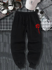 Rose Pattern Joggers Men's Casual Loose Fit Drawstring Pants