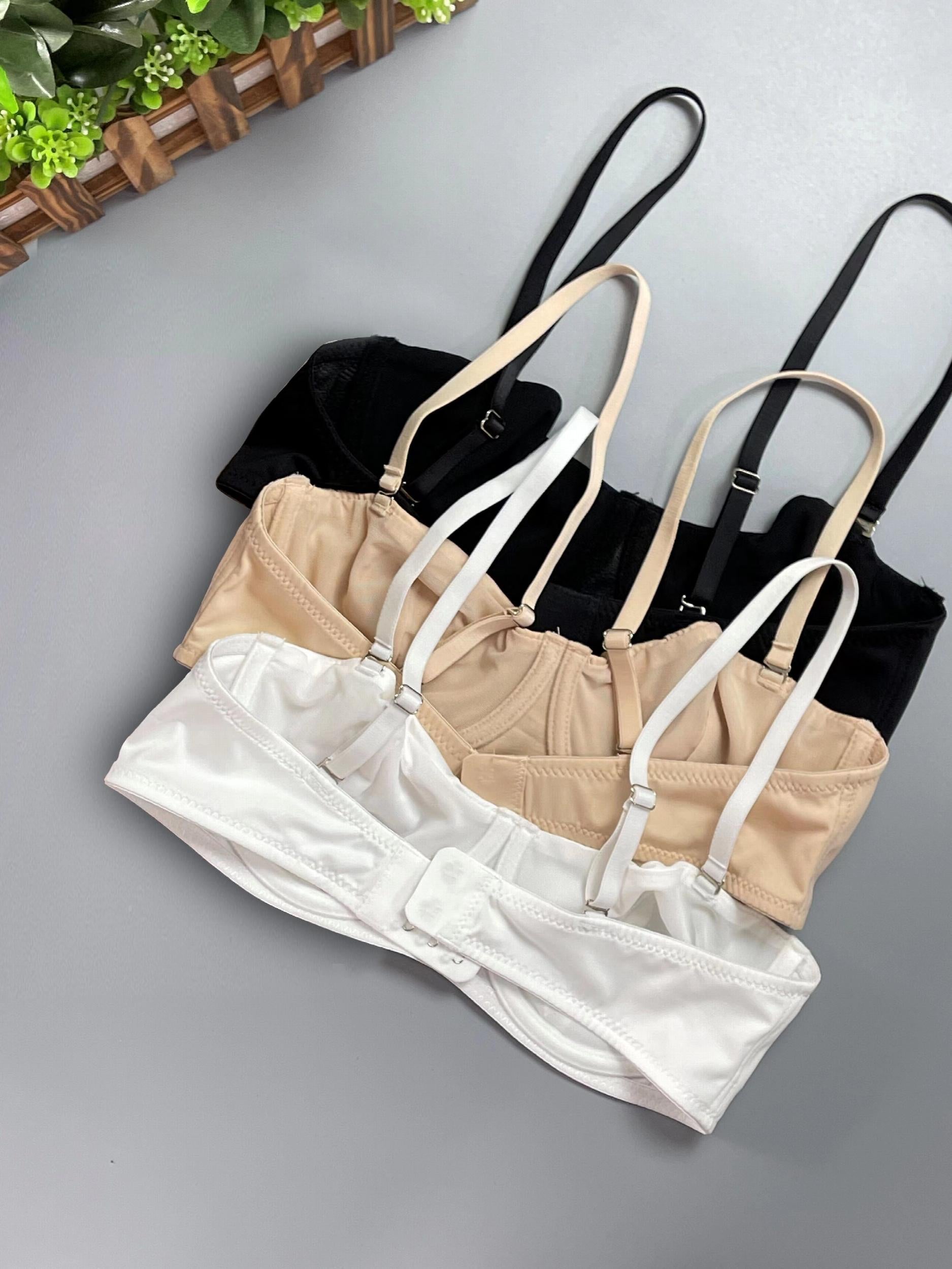 3pcs Solid Push Up Bras Comfy & Breathable Women's Lingerie