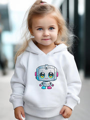 Girls Robot Pattern Hooded Sweatshirt & Sweatpants Set