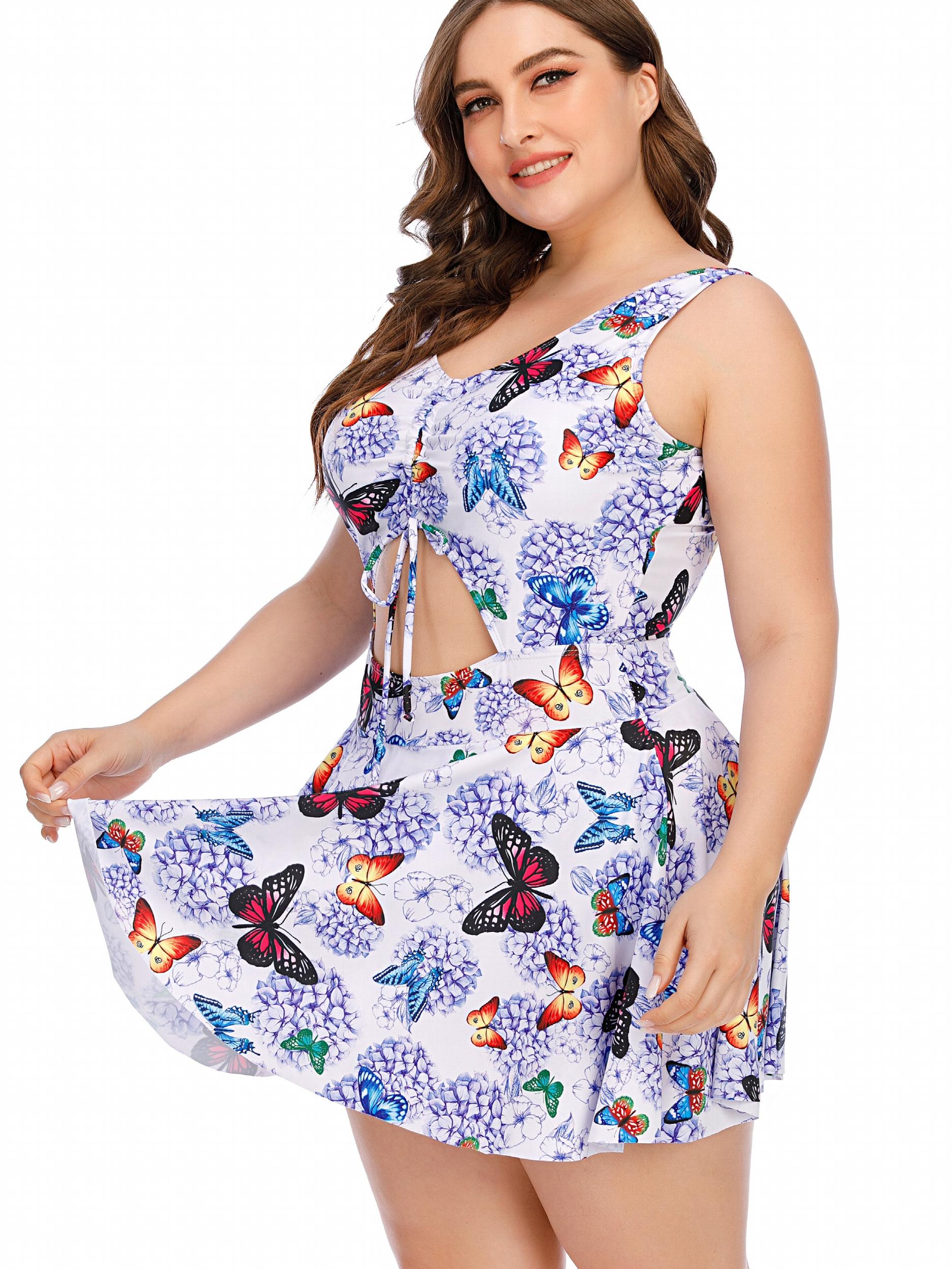  Butterfly & Floral Print One Piece Swimsuit