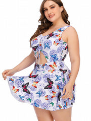  Butterfly & Floral Print One Piece Swimsuit