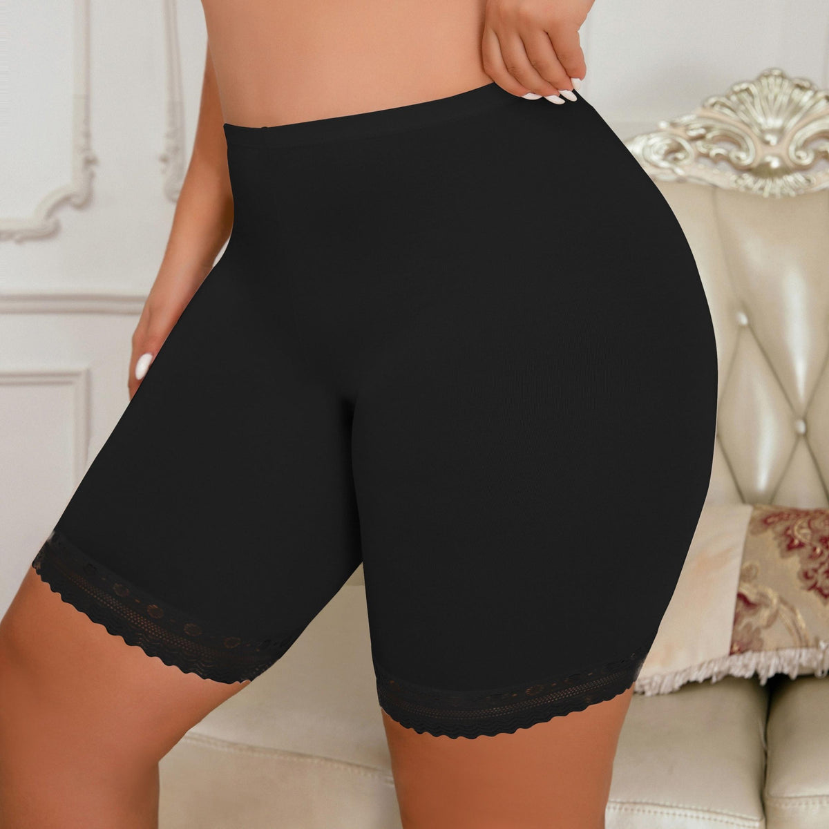  Women's Contrast Lace Trim Boy Shorts