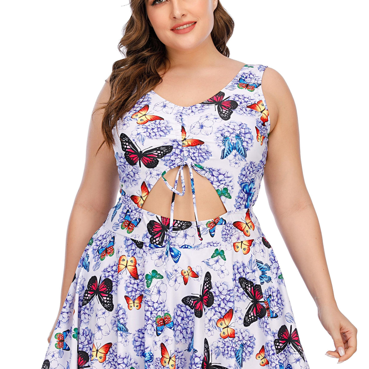  Butterfly & Floral Print One Piece Swimsuit
