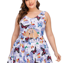  Butterfly & Floral Print One Piece Swimsuit