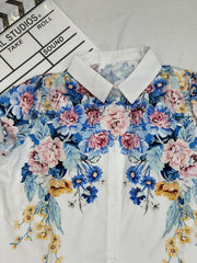  Floral Print Button Up Cap Sleeve Blouse