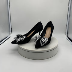 Rhinestone Bow Tie High Heels Pointed Toe Stiletto Pumps