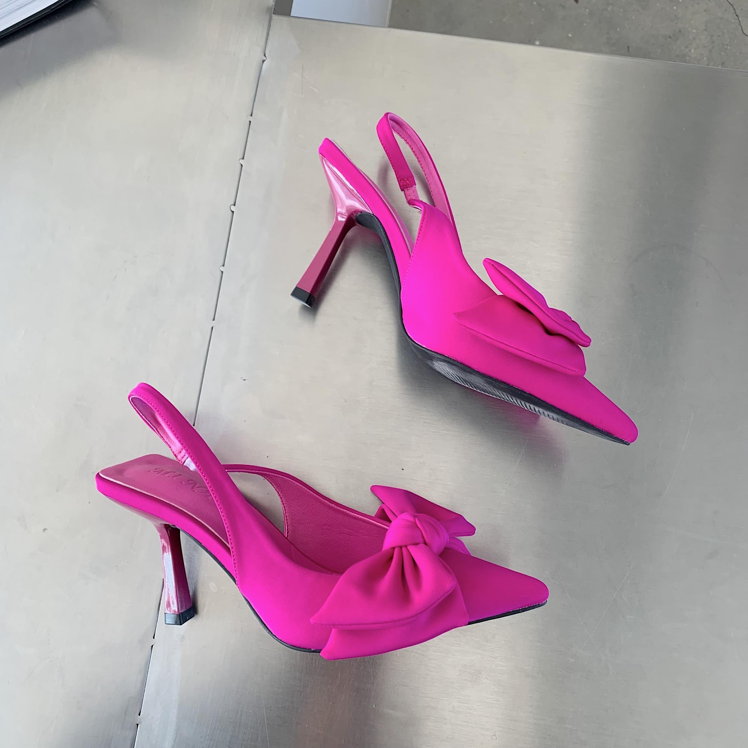 Women's Bowknot Stiletto Heels Point Toe Slingback Pumps