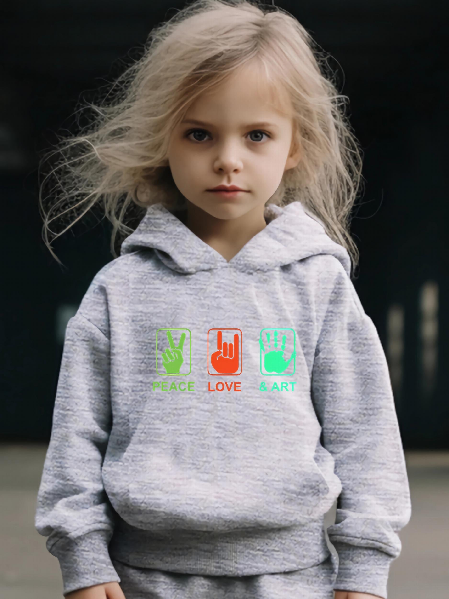 2pcs PEACE LOVE & ART Graphic Hoodies Pants Set Girls