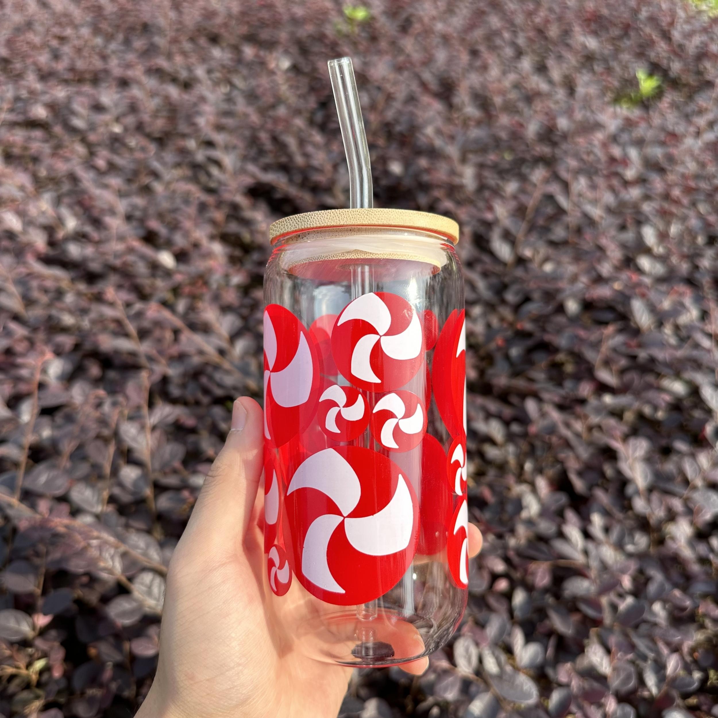 Christmas Candy Pattern Glass Cup Set - Holiday Gift