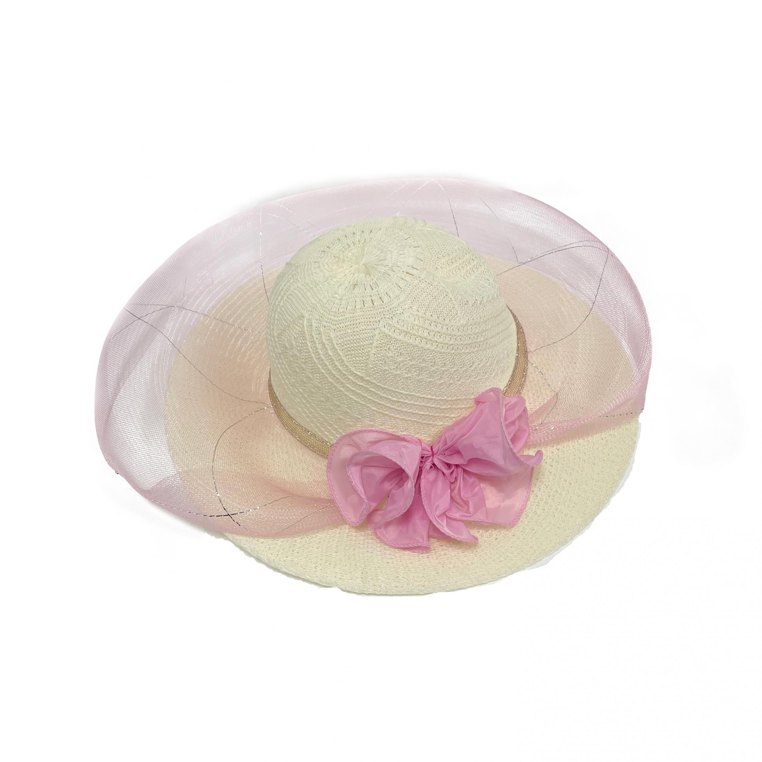 Wide Brim Mesh Veil Flower Sun Hat Straw Hat