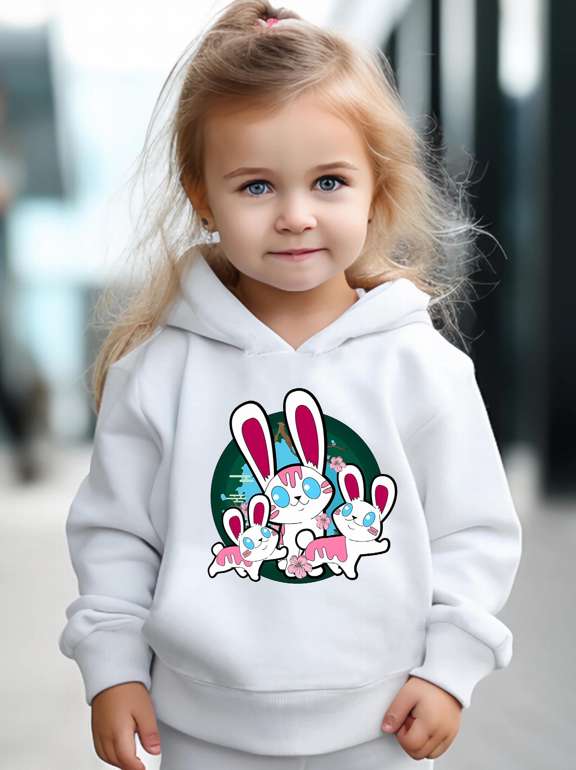 Girls Rabbit Pattern Long Sleeve Hooded Sweatshirt and Sweatpants Set