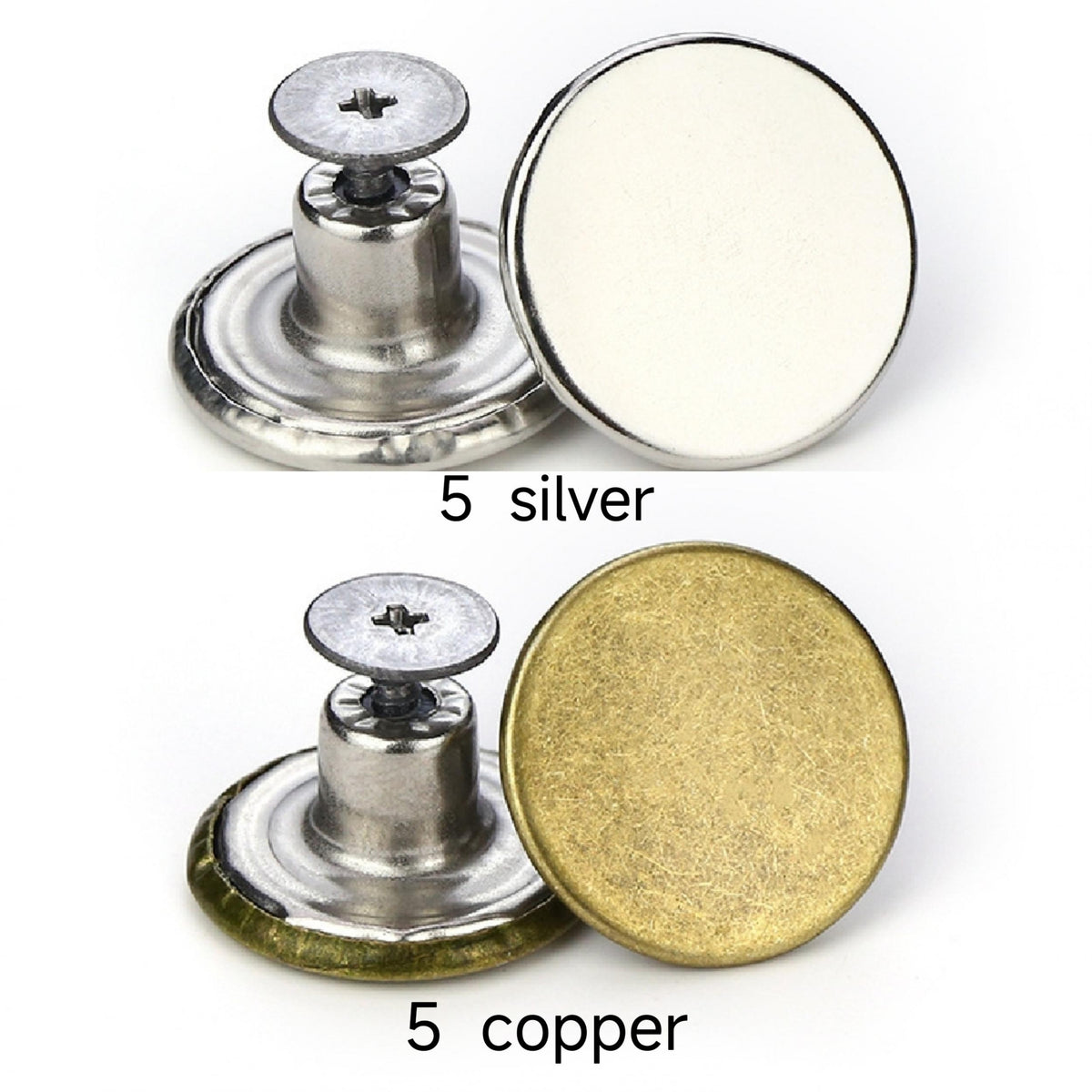 10pcs Glossy Seam Button Pins For Jeans Silver Copper