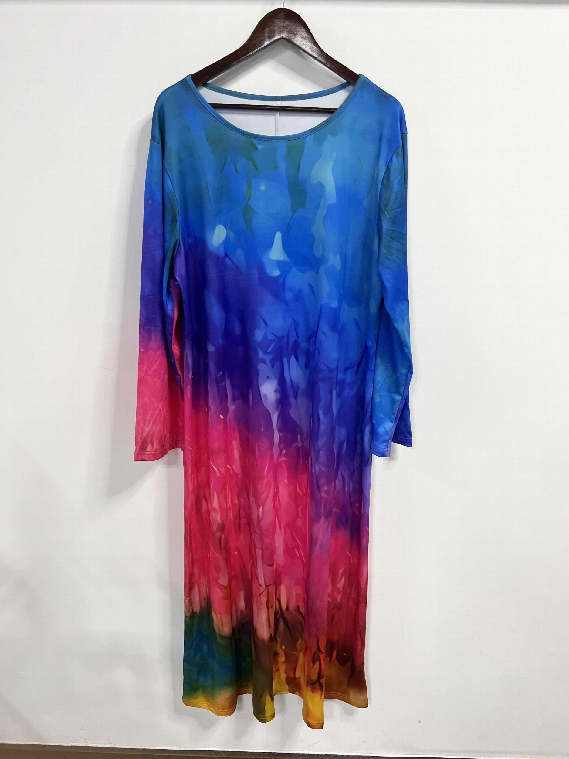  Tie Dye Long Sleeve Maxi Dress Loose Fit