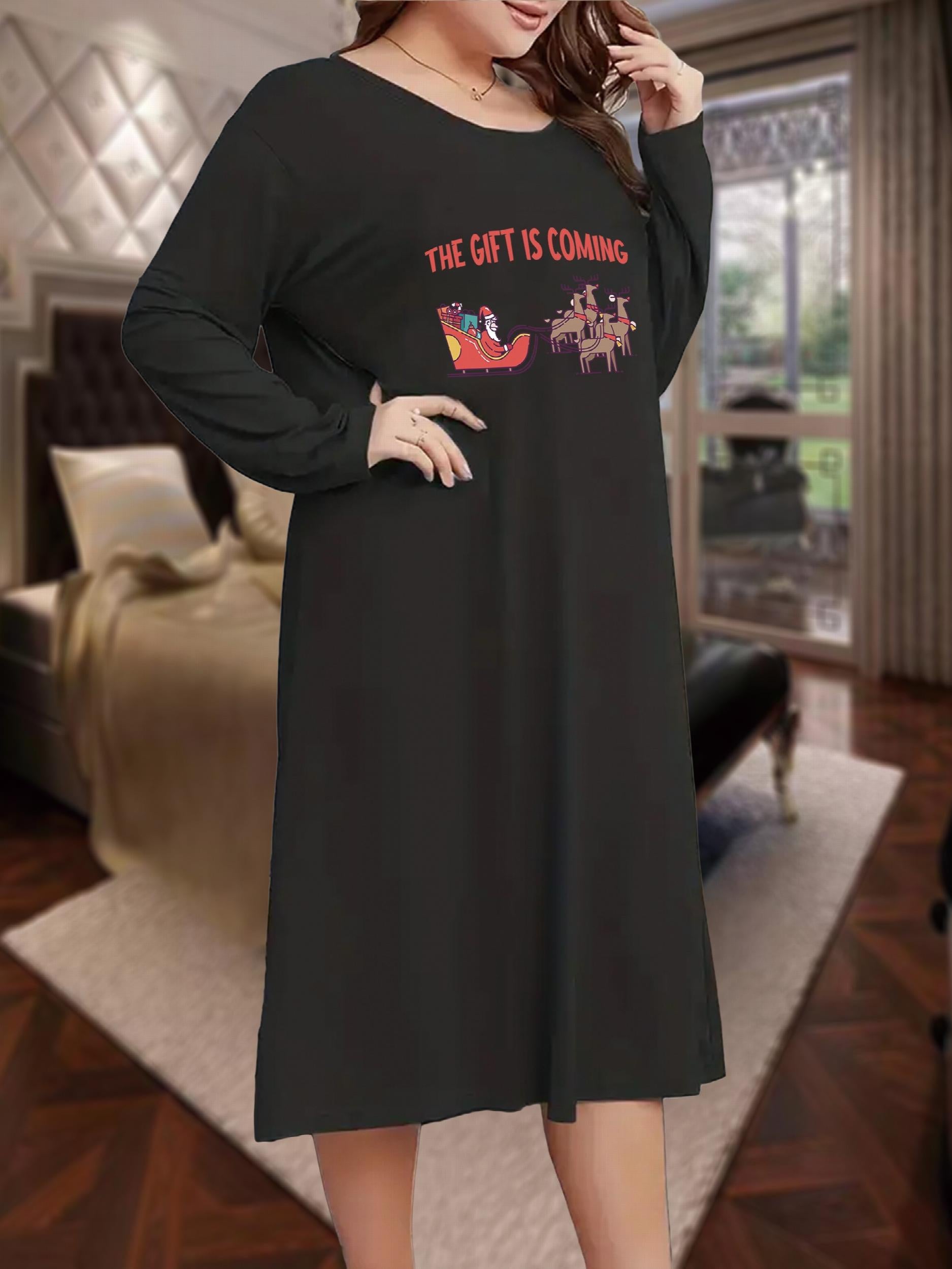  Santa Claus Nightdress Women's Long Sleeve Round Neck Sleep Dress
