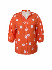  Floral Bubble Sleeve Blouse