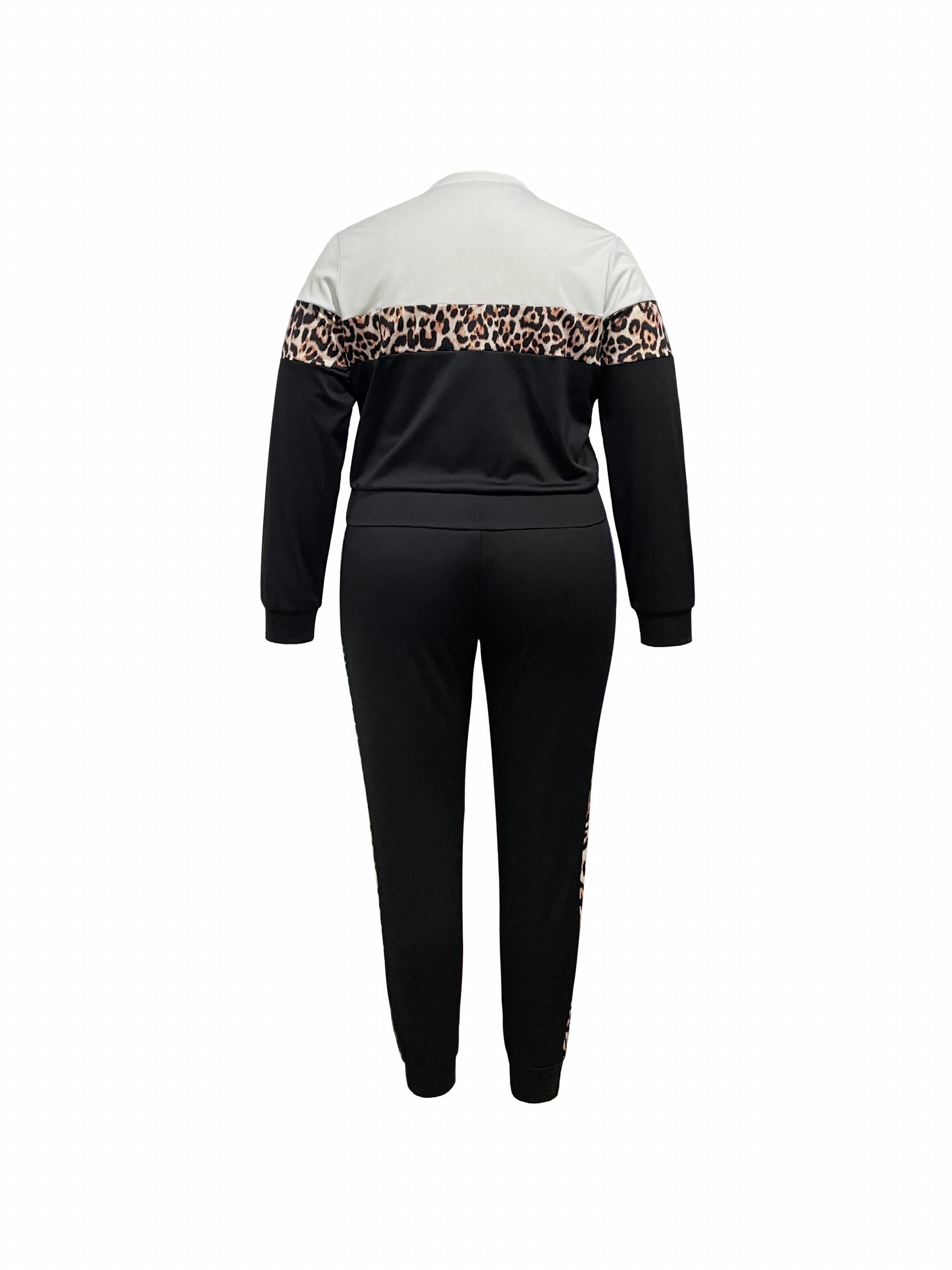  Colorblock Leopard Print Top & Pants Set