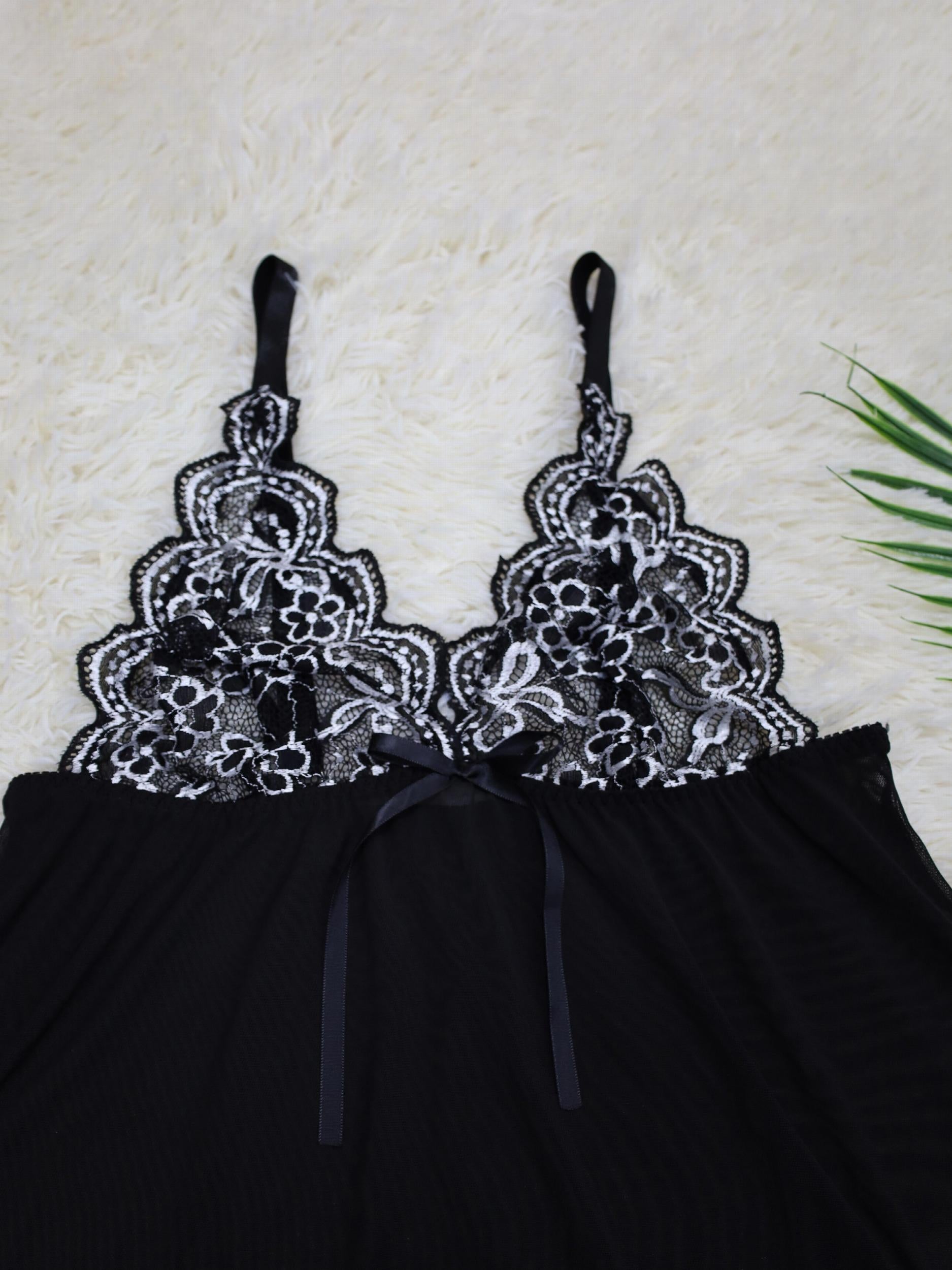  Mesh Lace Babydoll Dress with Floral Embroidery