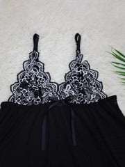  Mesh Lace Babydoll Dress with Floral Embroidery