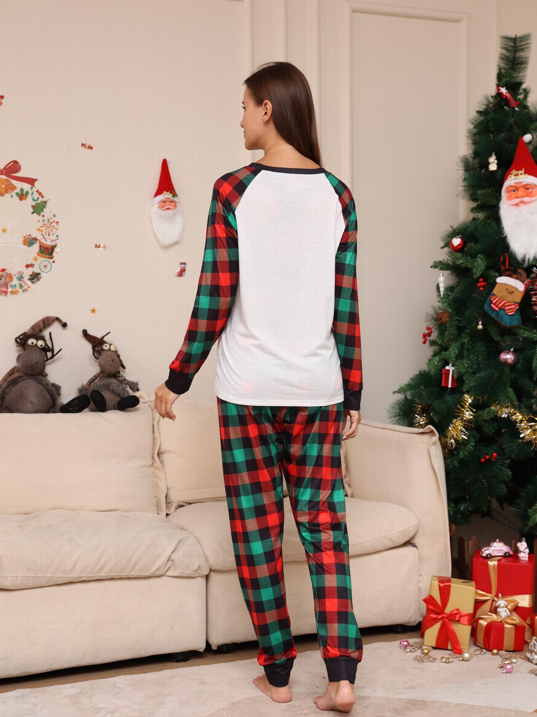 Elk Print Pajama Set Long Sleeve Crew Neck Christmas Top & Pants